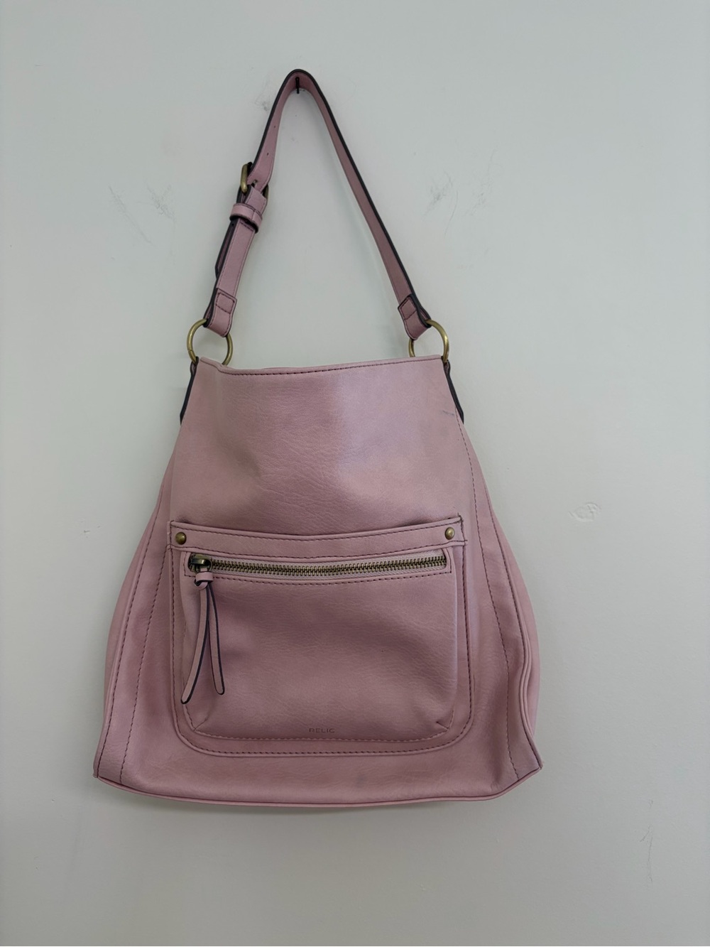 Relic Soft Pink Faux Leather Shoulder Bag with Front Zip Pocket